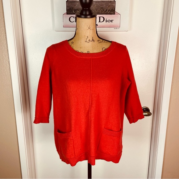 Cynthia Rowley Tops - Blouse Woman Extra Fine Merino Wool Sweater Sweatshirt 3/4 Sleeve 1X Plus Red